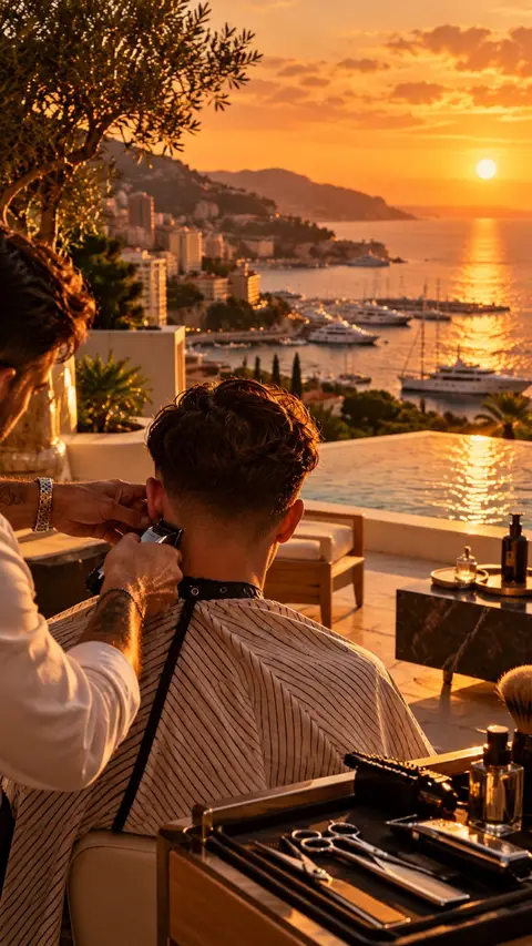 Coupe homme privée sur une terrasse avec vue sur Monaco